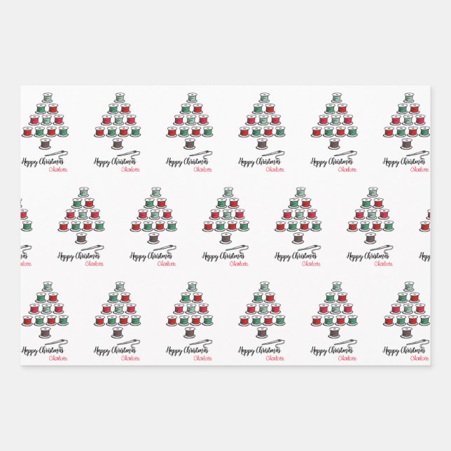 Cotton Reel Christmas Tree  Wrapping Paper Sheets (Front)