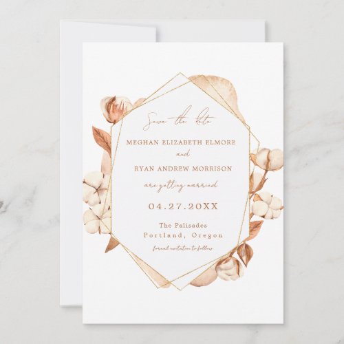 Cotton Save the Date _ Gold Copper Cotton Wedding