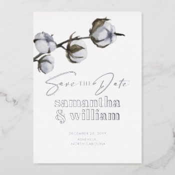 Cotton Silver Minimalist Winter Save The Date Foil Invitation by rusticwedding at Zazzle
