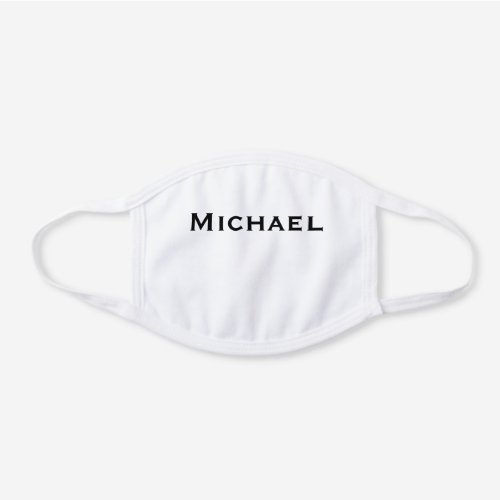 COTTON Solid White and Black with Name White Cotton Face Mask