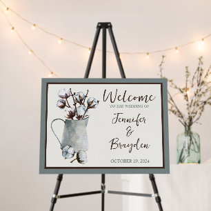 Cotton Stems in Pitcher Wedding Welcome Sign