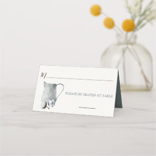 Cotton Stems in Tin Pitcher Wedding Place Card