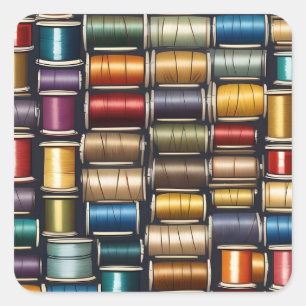 Cotton thread reels. square sticker
