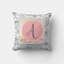Cotton Throw Pillow, 16" x 16", Clouds & Monogram