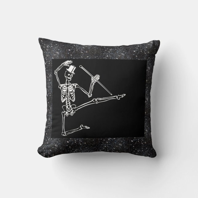 Cotton Throw Pillow, 16" x 16" DANCING SKELETON Pillow (Front)