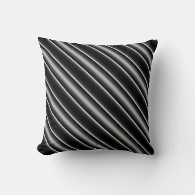 Cotton Throw Pillow with Black Stripes (Front)