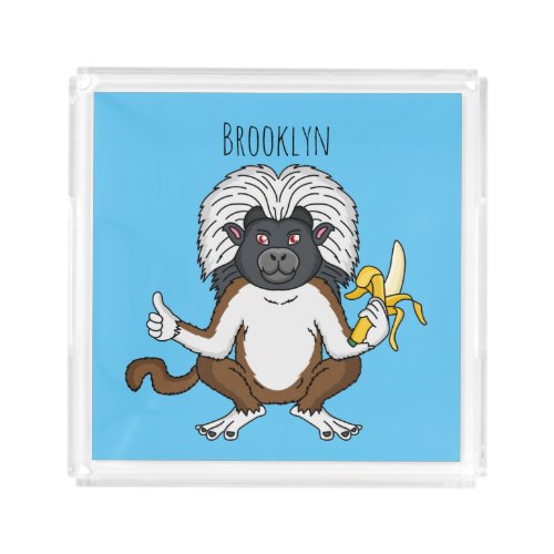 Cotton Top Tamarin monkey cartoon illustration Acrylic Tray