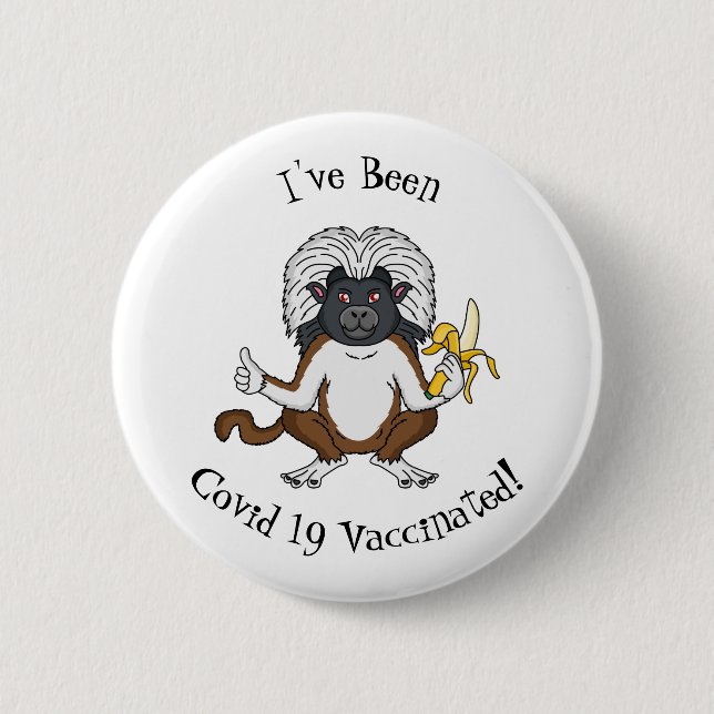 Cotton Top Tamarin monkey cartoon illustration Button (Front)