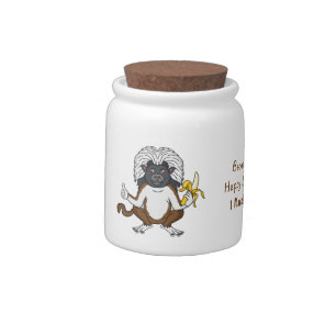 Cotton Top Tamarin monkey cartoon illustration Candy Jar