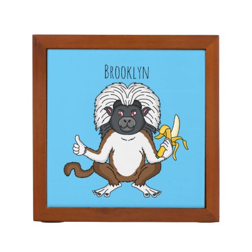 Cotton Top Tamarin monkey cartoon illustration Desk Organizer