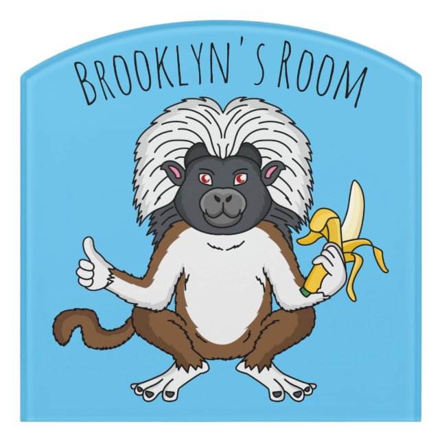 Cotton Top Tamarin monkey cartoon illustration Door Sign (Contour Front)