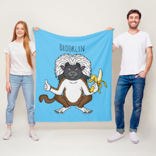 Cotton Top Tamarin monkey cartoon illustration Fleece Blanket