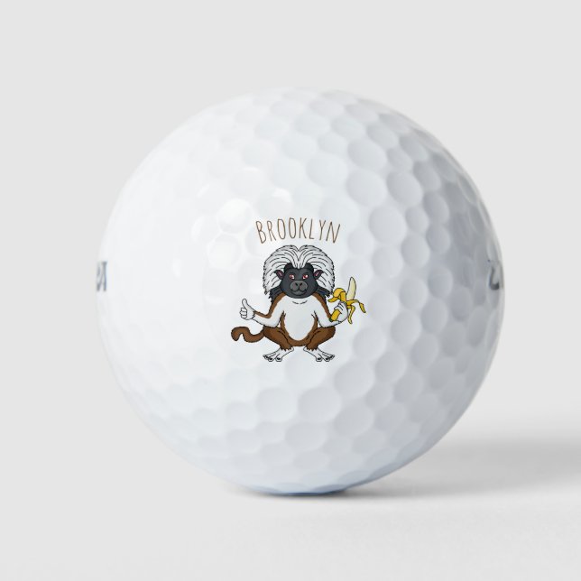 Cotton Top Tamarin monkey cartoon illustration Golf Balls (Front)