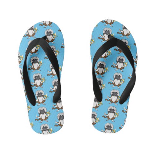 Cotton Top Tamarin monkey cartoon illustration Kids Flip Flops