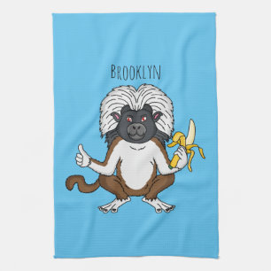 Cotton Top Tamarin monkey cartoon illustration Kitchen Towel