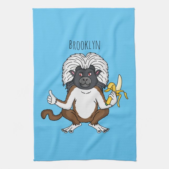 Cotton Top Tamarin monkey cartoon illustration Kitchen Towel (Vertical)