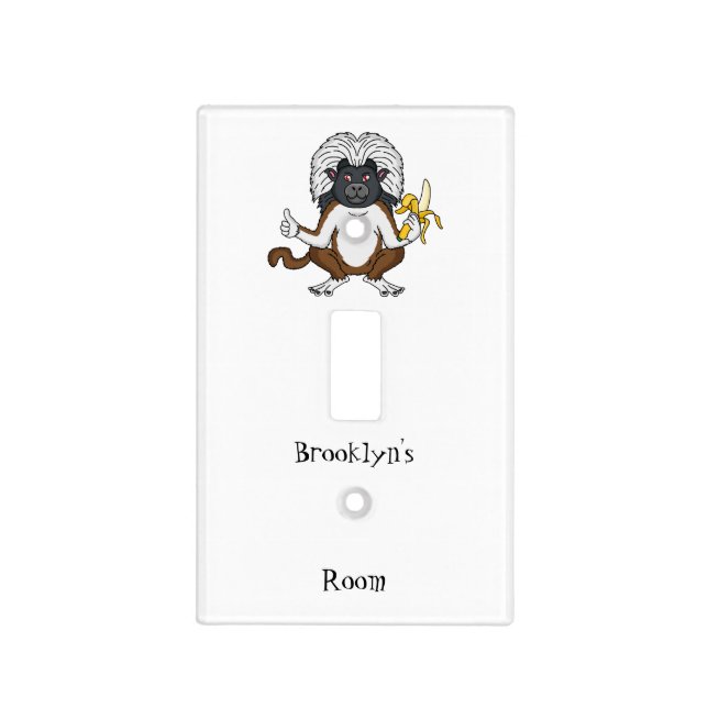 Cotton Top Tamarin monkey cartoon illustration Light Switch Cover (Front)