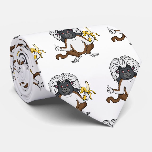 Cotton Top Tamarin monkey cartoon illustration Neck Tie (Rolled)