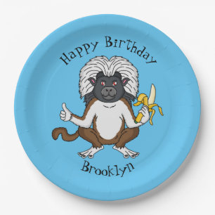 Cotton Top Tamarin monkey cartoon illustration Paper Plates