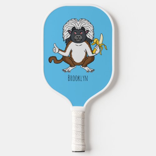 Cotton Top Tamarin monkey cartoon illustration  Pickleball Paddle