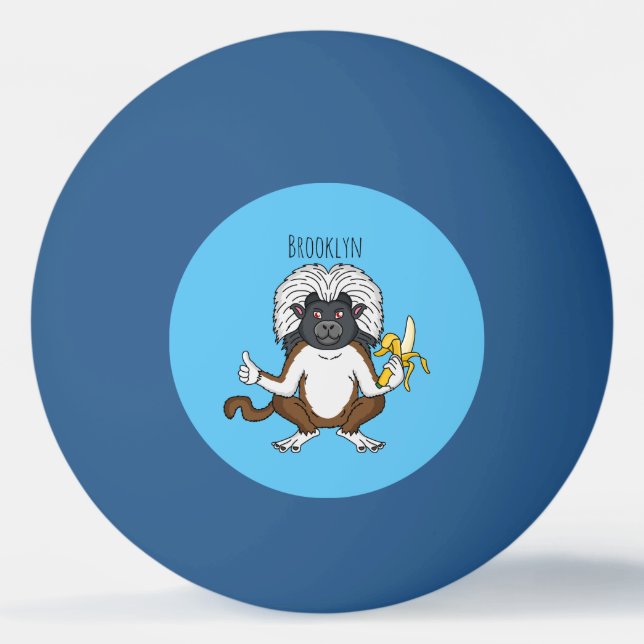 Cotton Top Tamarin monkey cartoon illustration Ping Pong Ball (Front)