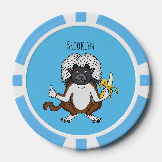 Cotton Top Tamarin monkey cartoon illustration Poker Chips (Front)