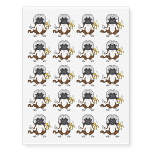 Cotton Top Tamarin monkey cartoon illustration Temporary Tattoos