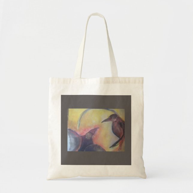COTTON TOTE BAG WITH ORIGINAL PAINTING OF CROWS (Front)