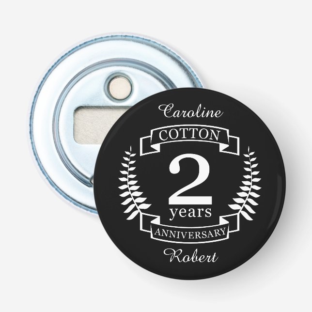 Cotton wedding anniversary 2 years married bottle opener (Front)