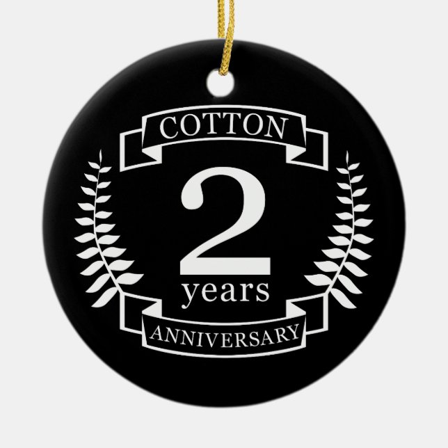 Cotton wedding anniversary 2 years married ceramic ornament (Front)