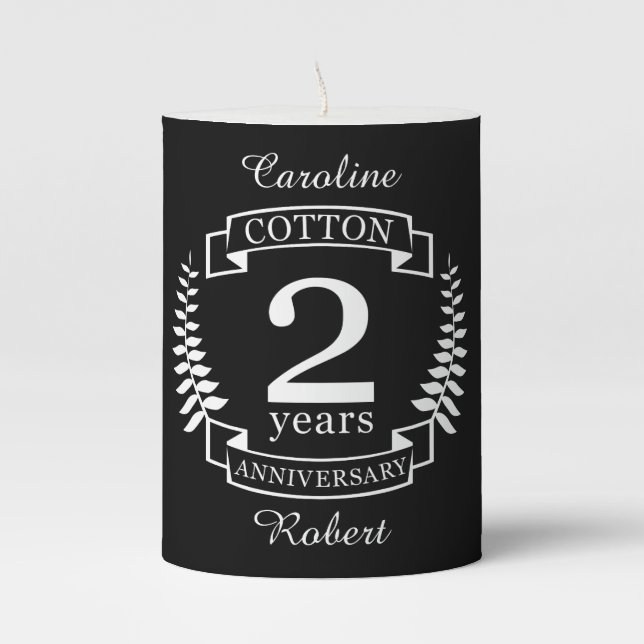 Cotton wedding anniversary 2 years married pillar candle (Front)