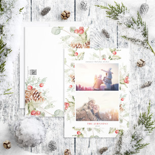 Cotton Winter Greenery 2 Photo Holiday Card