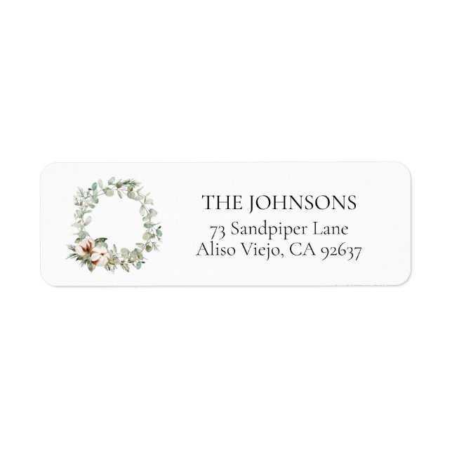 Cotton Winter Greenery Wreath Return Address Label (Front)