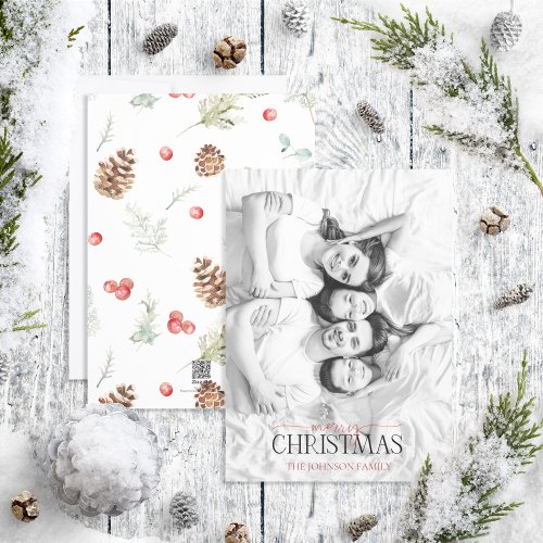Cotton Winter Merry Christmas Black  White Photo  Holiday Card