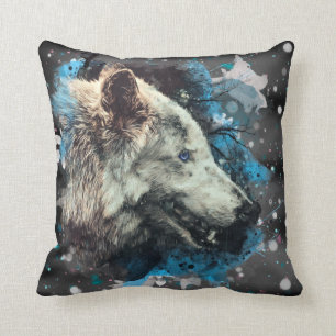 *~* Cotton Wolf Totem Blue Abstract Throw Pillow