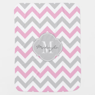 Cottoncandy Pink and Gray Chevron with Monogram Receiving Blanket
