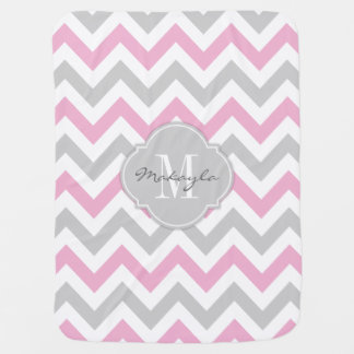 Cottoncandy Pink and Gray Chevron with Monogram Receiving Blanket