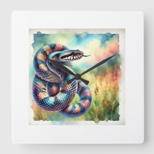 Cottonmouth Snake 130624AREF124 _ Watercolor Square Wall Clock