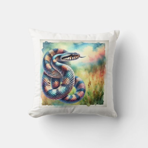 Cottonmouth Snake 130624AREF124 _ Watercolor Throw Pillow