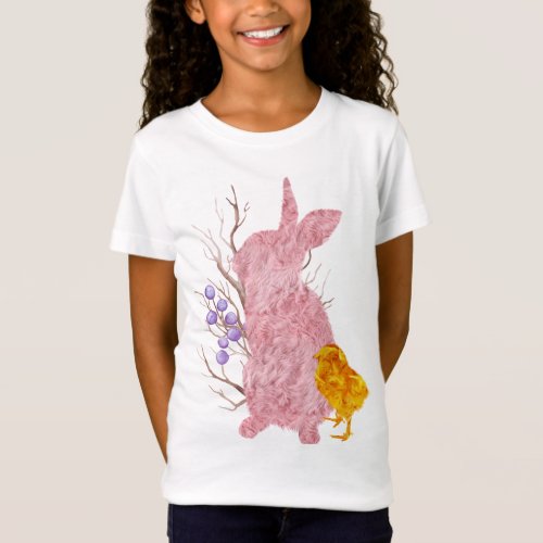 Cottontail Bunny Pink Chick Easter Spring Girls T_Shirt