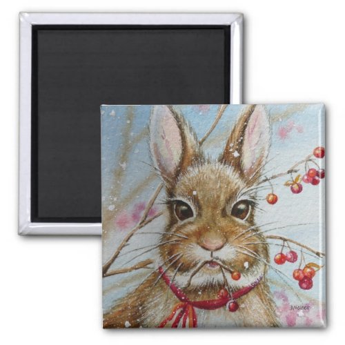 Cottontail Bunny Rabbit Bittersweet Watercolor Art Magnet