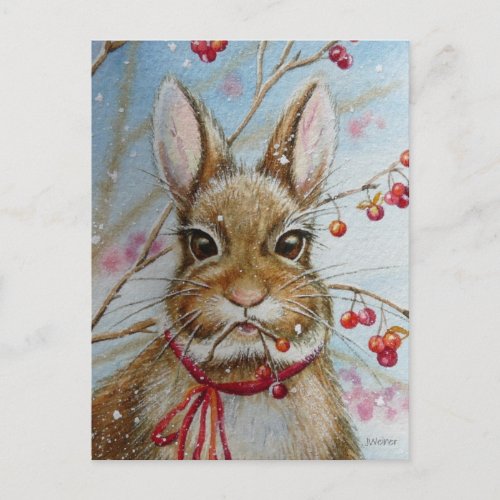 Cottontail Bunny Rabbit Bittersweet Watercolor Art Postcard