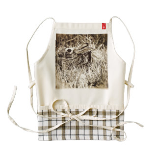 Cottontail Rabbit in Grass, Sepia, Grunge Zazzle HEART Apron