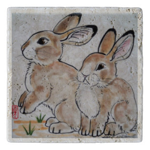 Cottontail Rabbit Oriental Style Stone Tile Trivet