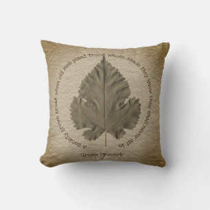 Cottonwood Tree Leaf with Greek Proverb Throw Pillow