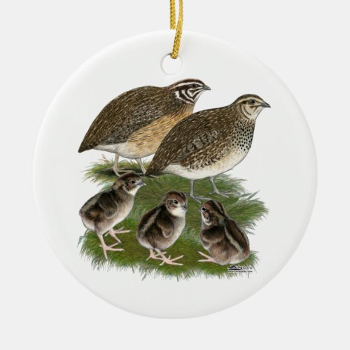 Coturnix Quail Family Ceramic Ornament