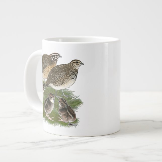 Coturnix Quail Family Giant Coffee Mug (Front Left)