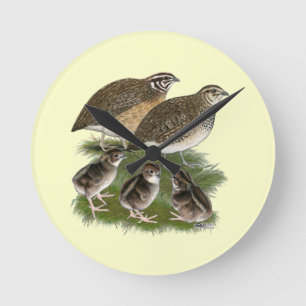 Coturnix Quail Family Round Clock
