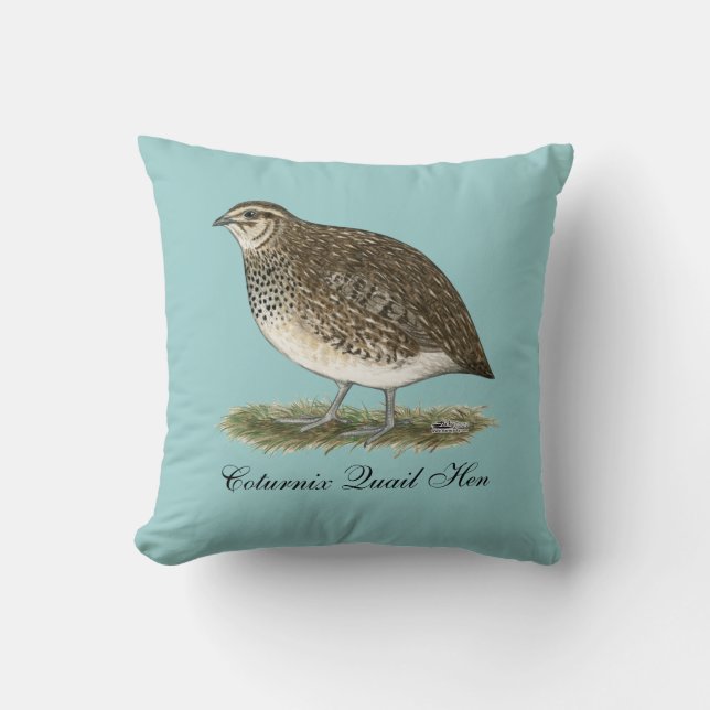 Coturnix Quail Hen Throw Pillow (Front)