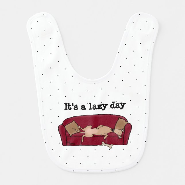 Couch Greyhound (fawn) Dog Lazy Sleeping Funny Baby Bib (Front)